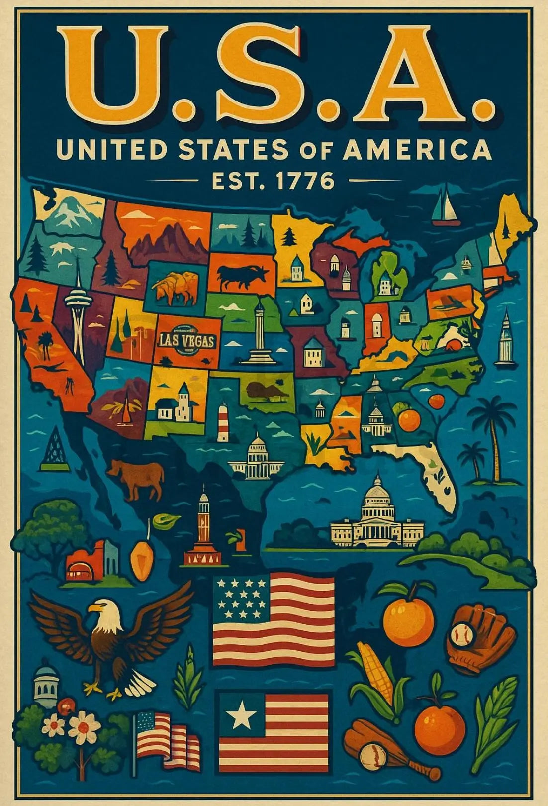 Iconic Americana Map: Celebrate Pride Cultural Heritage Poster PosterGoat