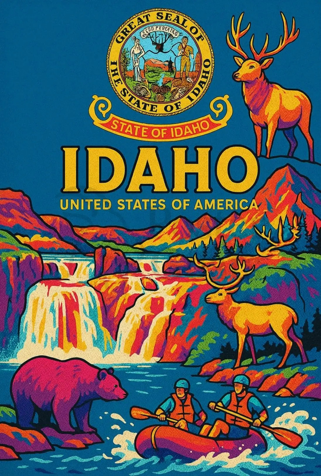 Idaho Adventure Vibes Retro Travel Poster PosterGoat