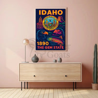 Idaho Gem State Neon Art Cultural Heritage Poster PosterGoat
