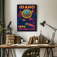 Idaho Gem State Neon Art Cultural Heritage Poster PosterGoat