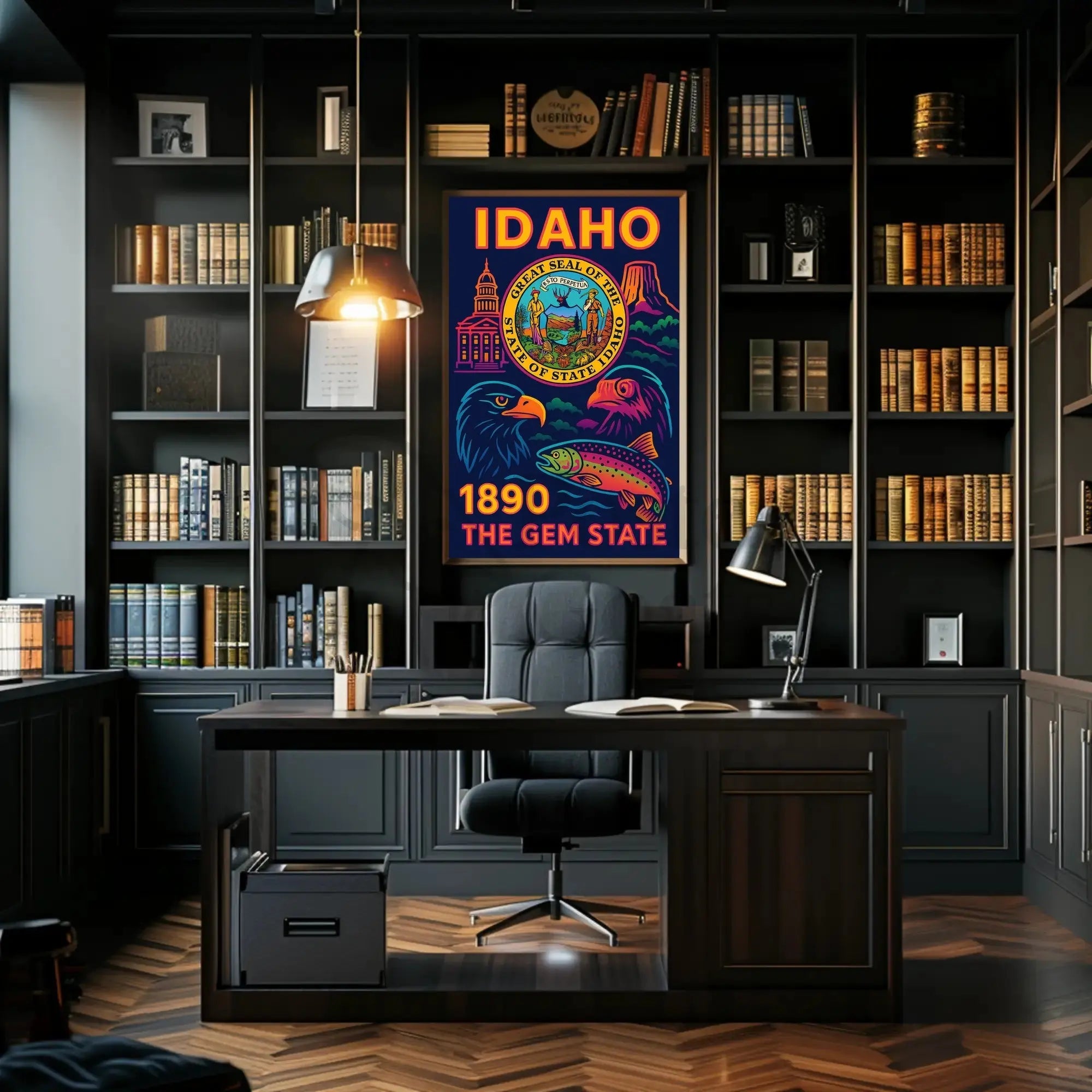 Idaho Gem State Neon Art Cultural Heritage Poster PosterGoat