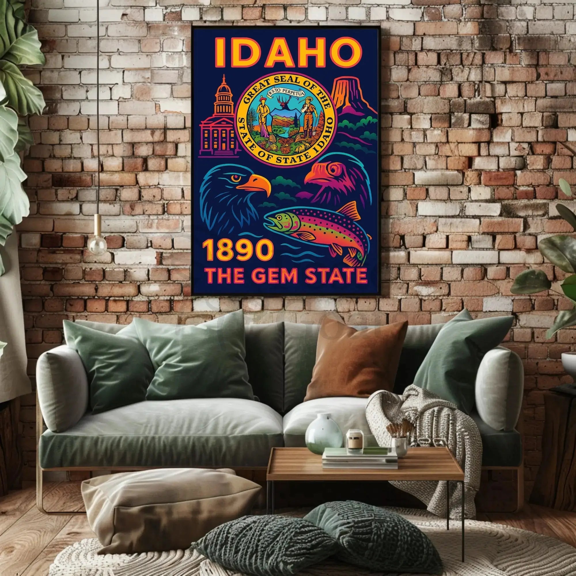 Idaho Gem State Neon Art Cultural Heritage Poster PosterGoat