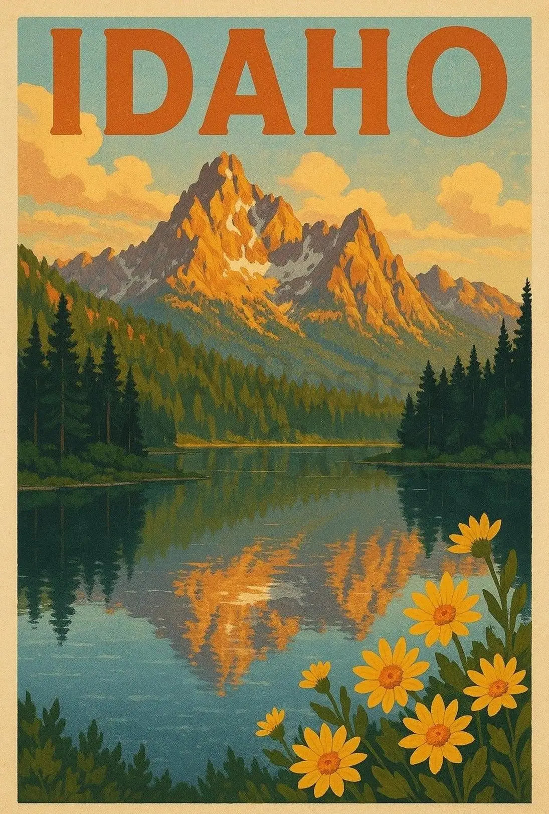 Idaho Mountain Reflection Vintage Travel Poster PosterGoat