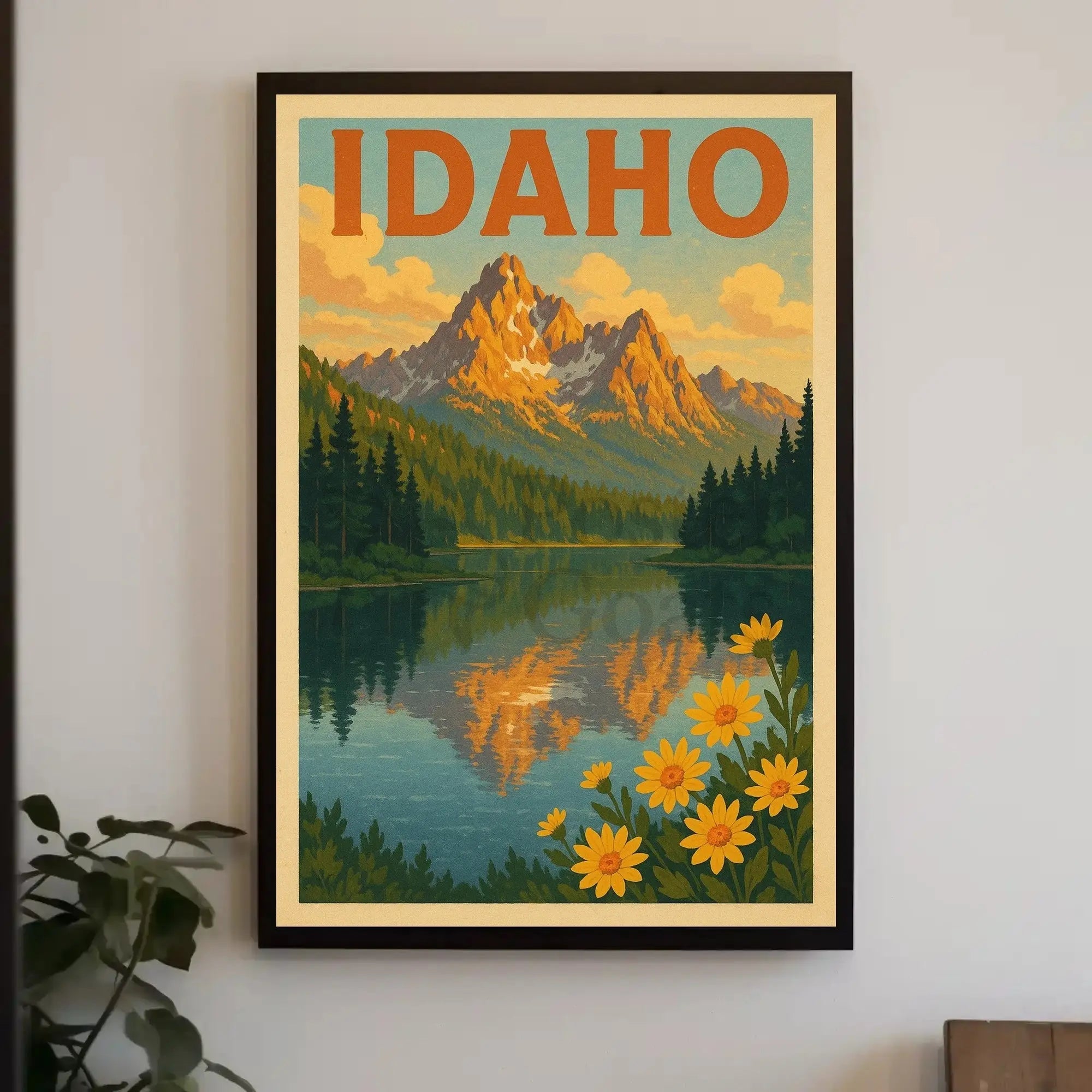 Idaho Mountain Reflection Vintage Travel Poster PosterGoat