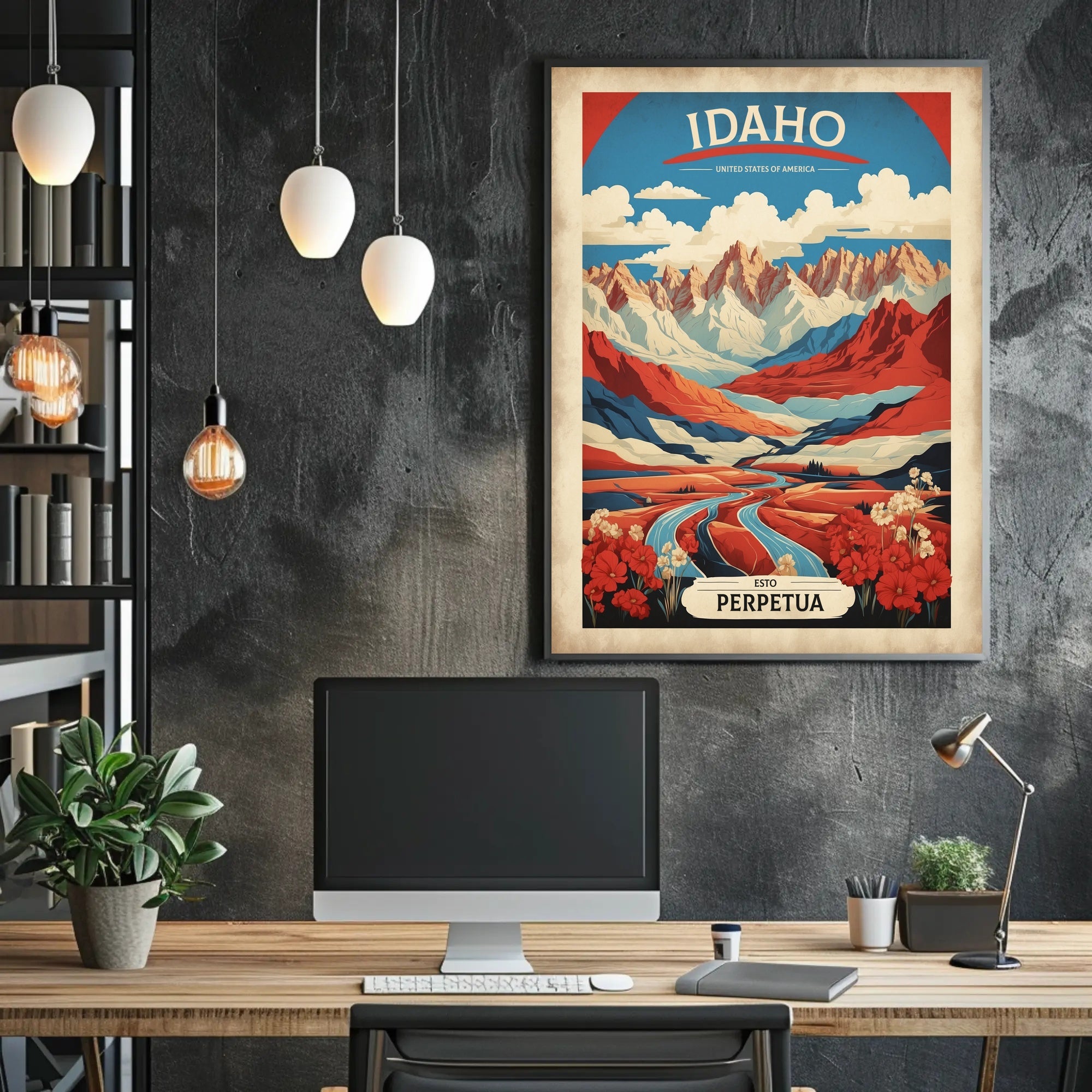 Idaho Mountain River Scene Travel Poster PosterGoat