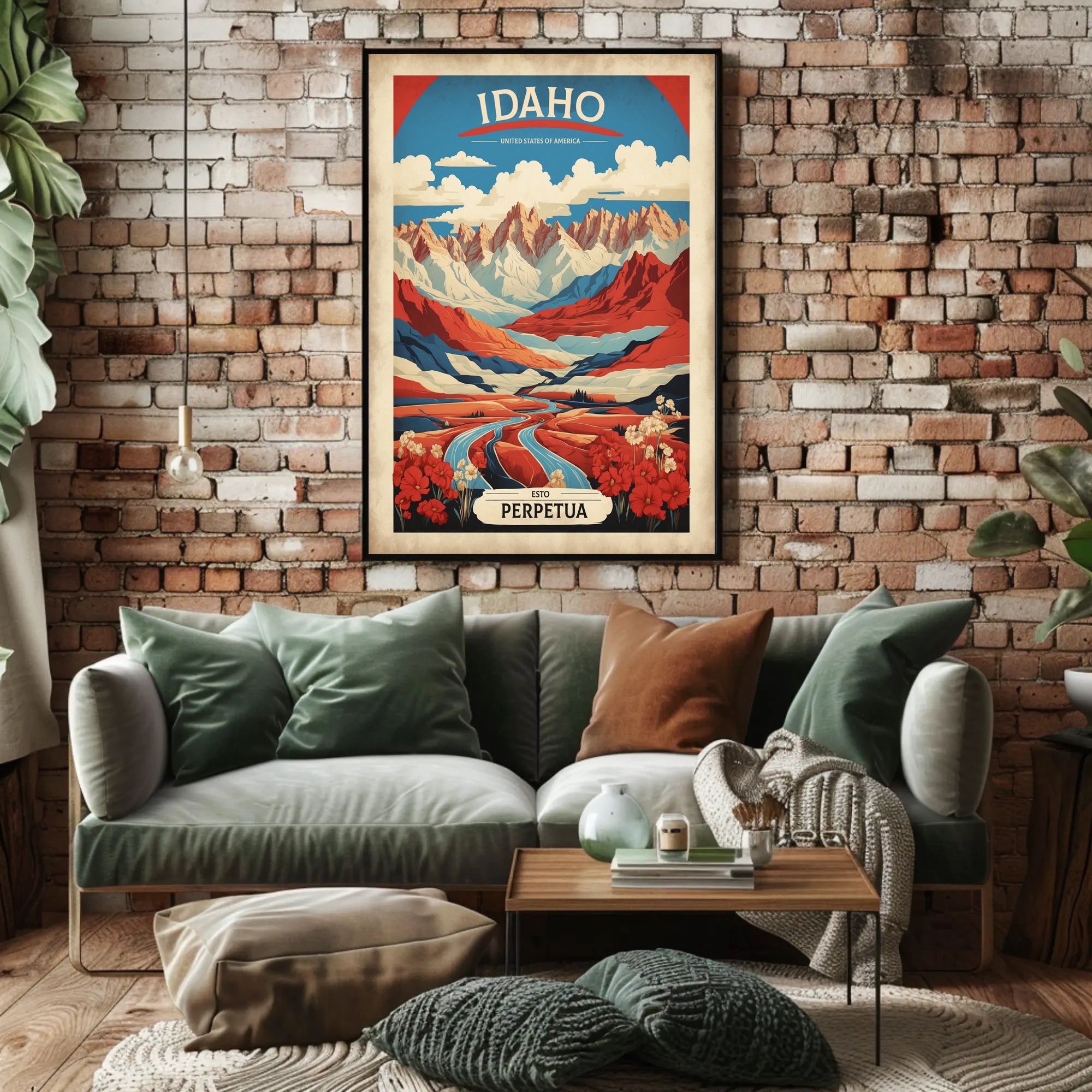 Idaho Mountain River Scene Travel Poster PosterGoat