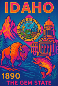 Idaho Neon Poster Celebration of History and Nature PosterGoat