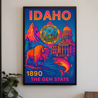 Idaho Neon Poster Celebration of History and Nature PosterGoat