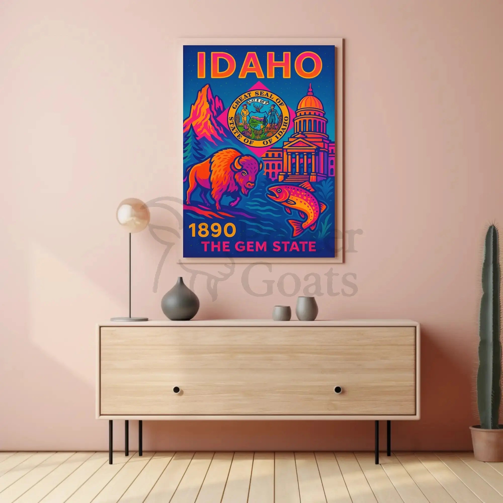 Idaho Neon Poster Celebration of History and Nature PosterGoat