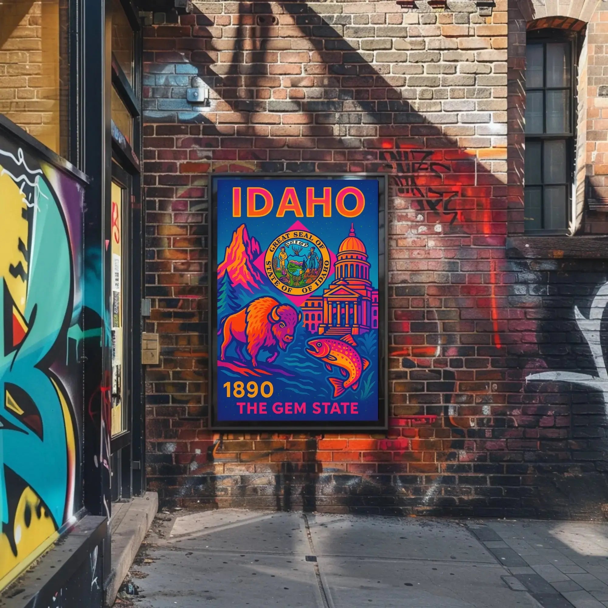 Idaho Neon Poster Celebration of History and Nature PosterGoat