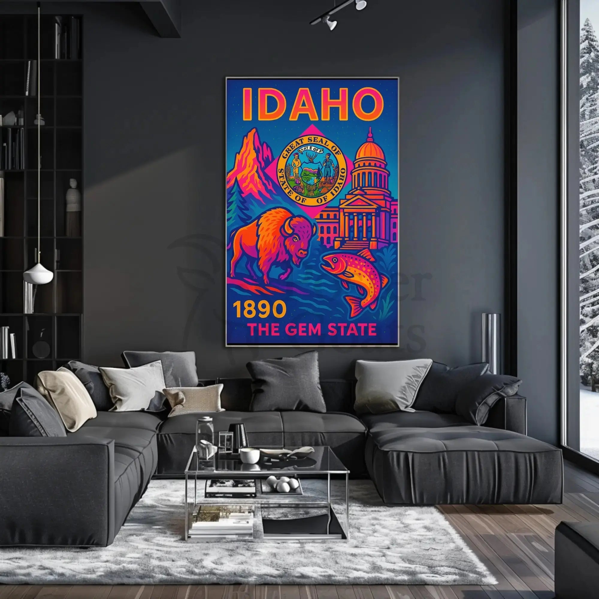 Idaho Neon Poster Celebration of History and Nature PosterGoat