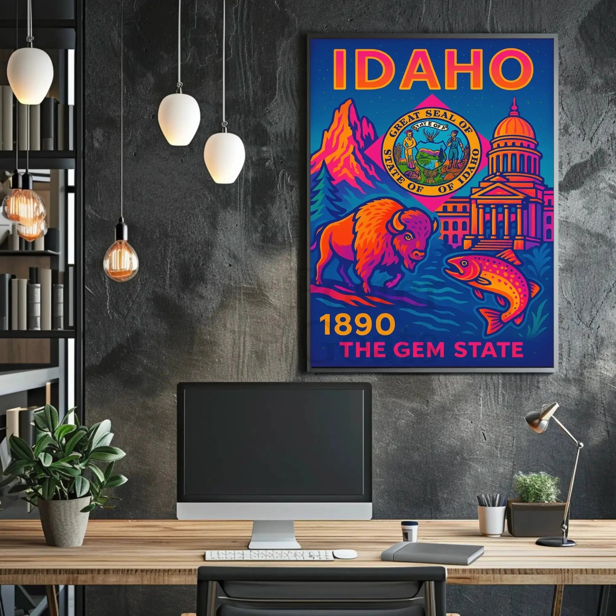 Idaho Neon Poster Celebration of History and Nature PosterGoat
