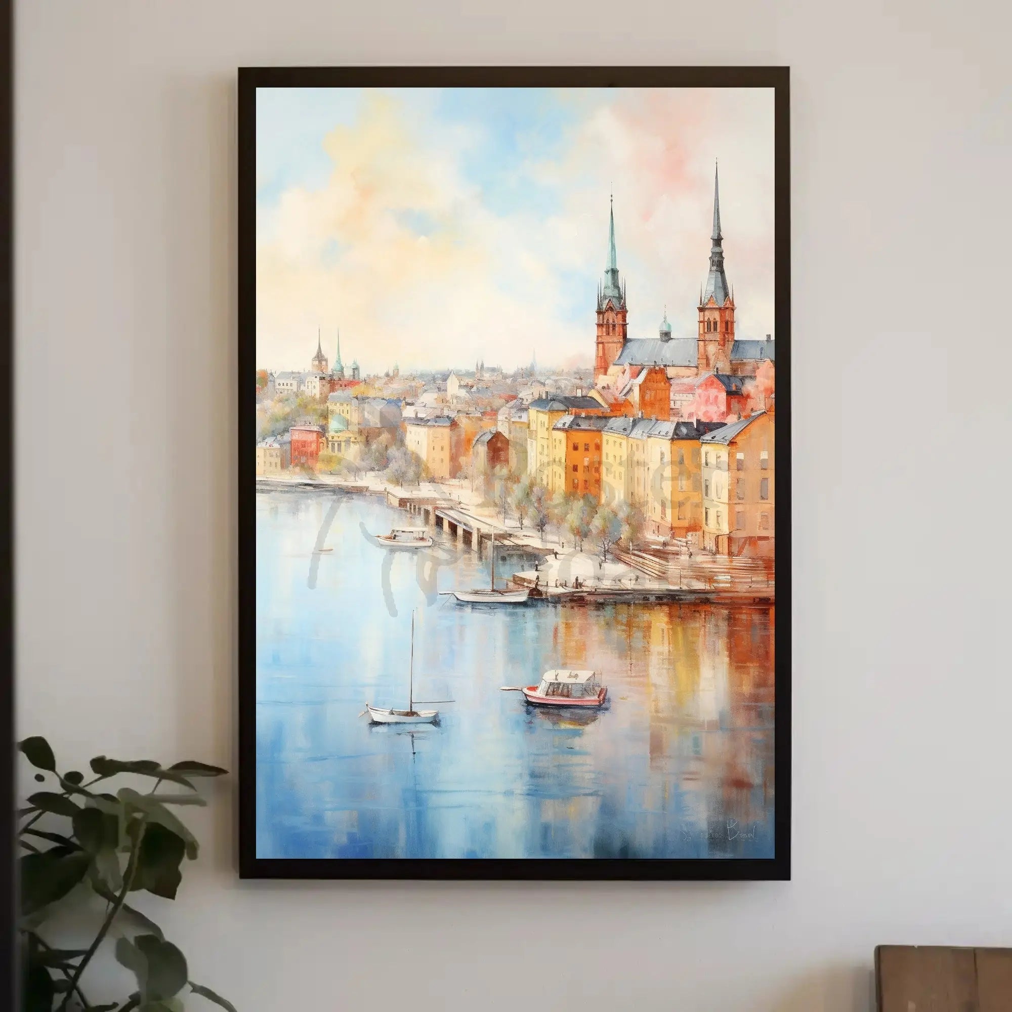 Idyllic European Cityscape Poster: Artistic, Pastel Charm Travel Poster PosterGoat