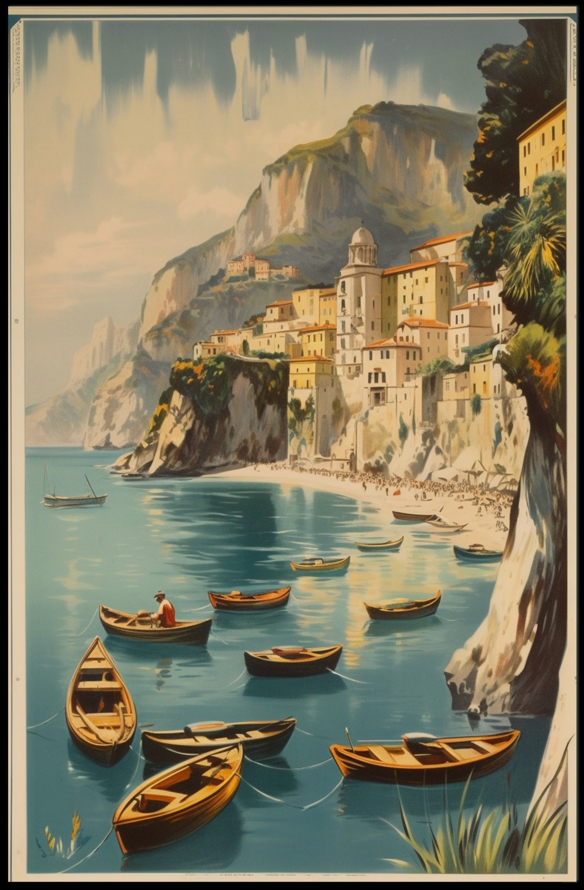 Idyllic Italian Coastal Town Vintage Travel Poster PosterGoat