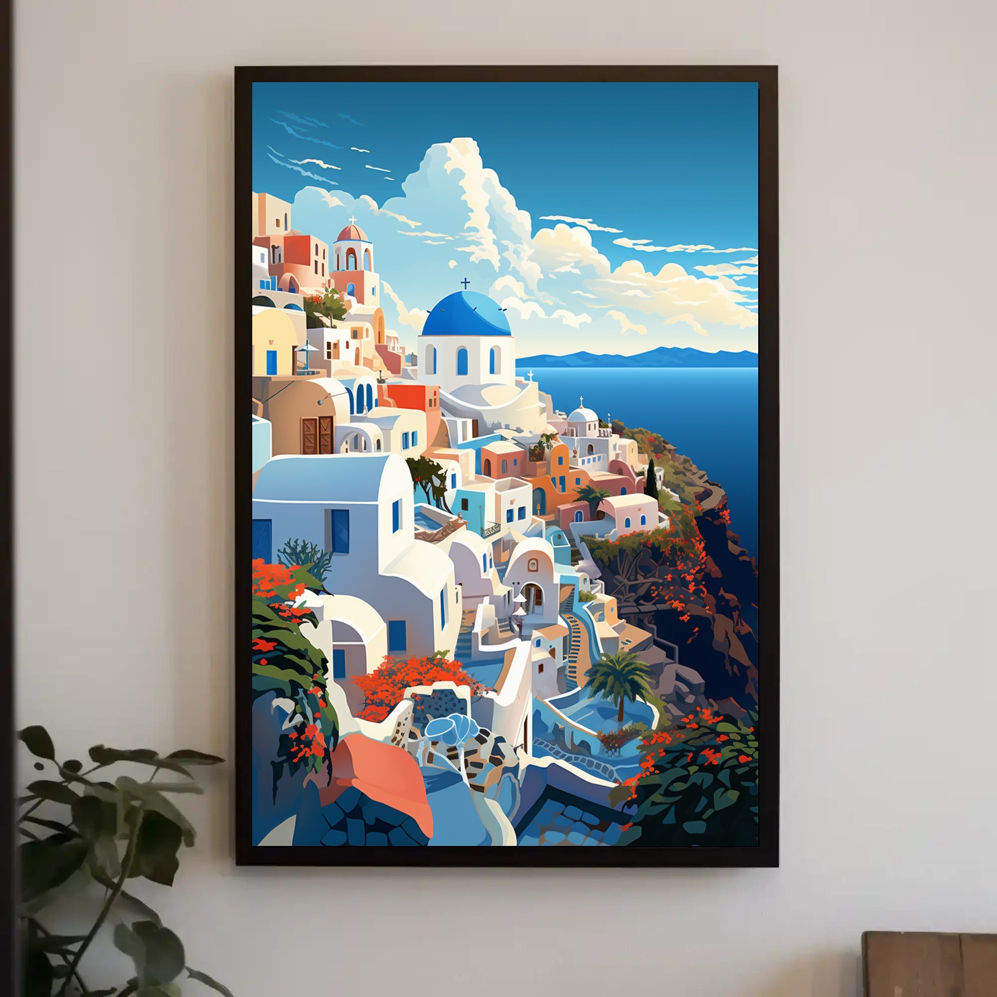 Idyllic Santorini Coastal Scene Art Print Travel Poster PosterGoat