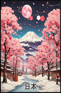 Idyllic Winter Landscape with Cherry Blossoms Cultural Poster PosterGoat