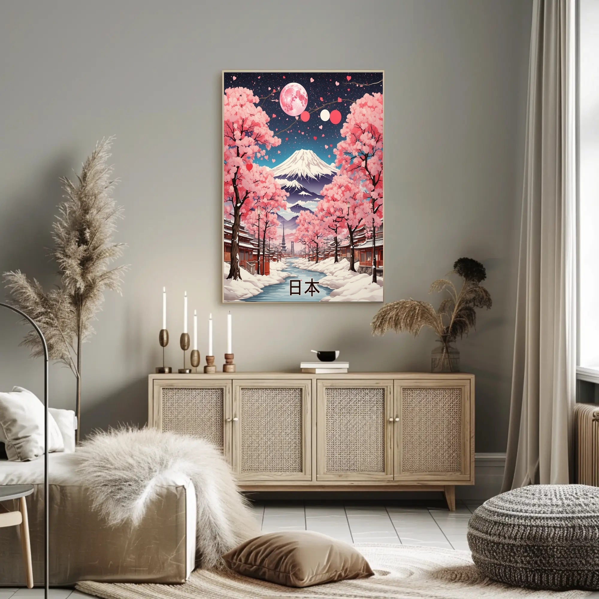 Idyllic Winter Landscape with Cherry Blossoms Cultural Poster PosterGoat