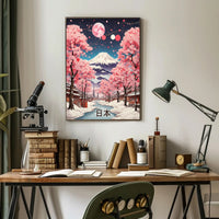 Idyllic Winter Landscape with Cherry Blossoms Cultural Poster PosterGoat