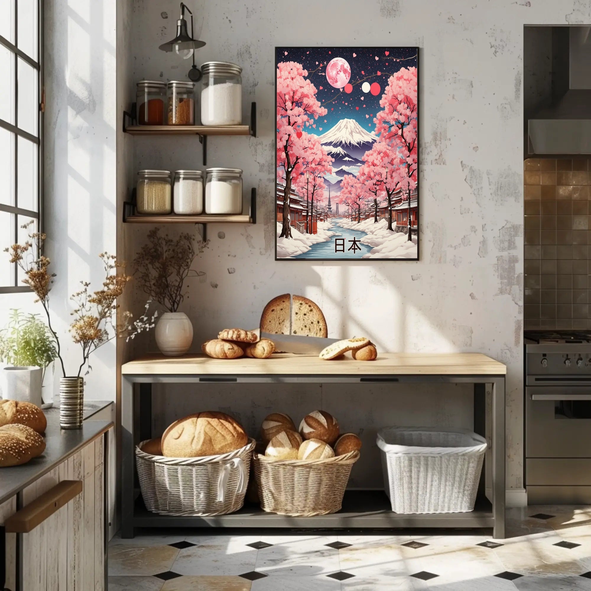 Idyllic Winter Landscape with Cherry Blossoms Cultural Poster PosterGoat