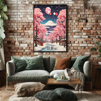 Idyllic Winter Landscape with Cherry Blossoms Cultural Poster PosterGoat