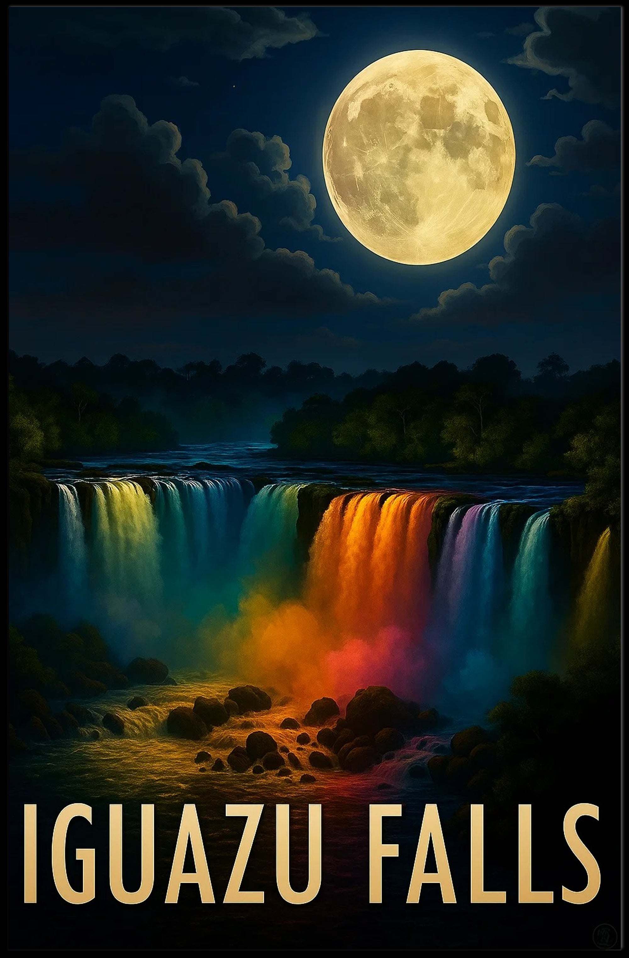 Iguazu Falls Moonlit Serenity Travel Poster PosterGoat