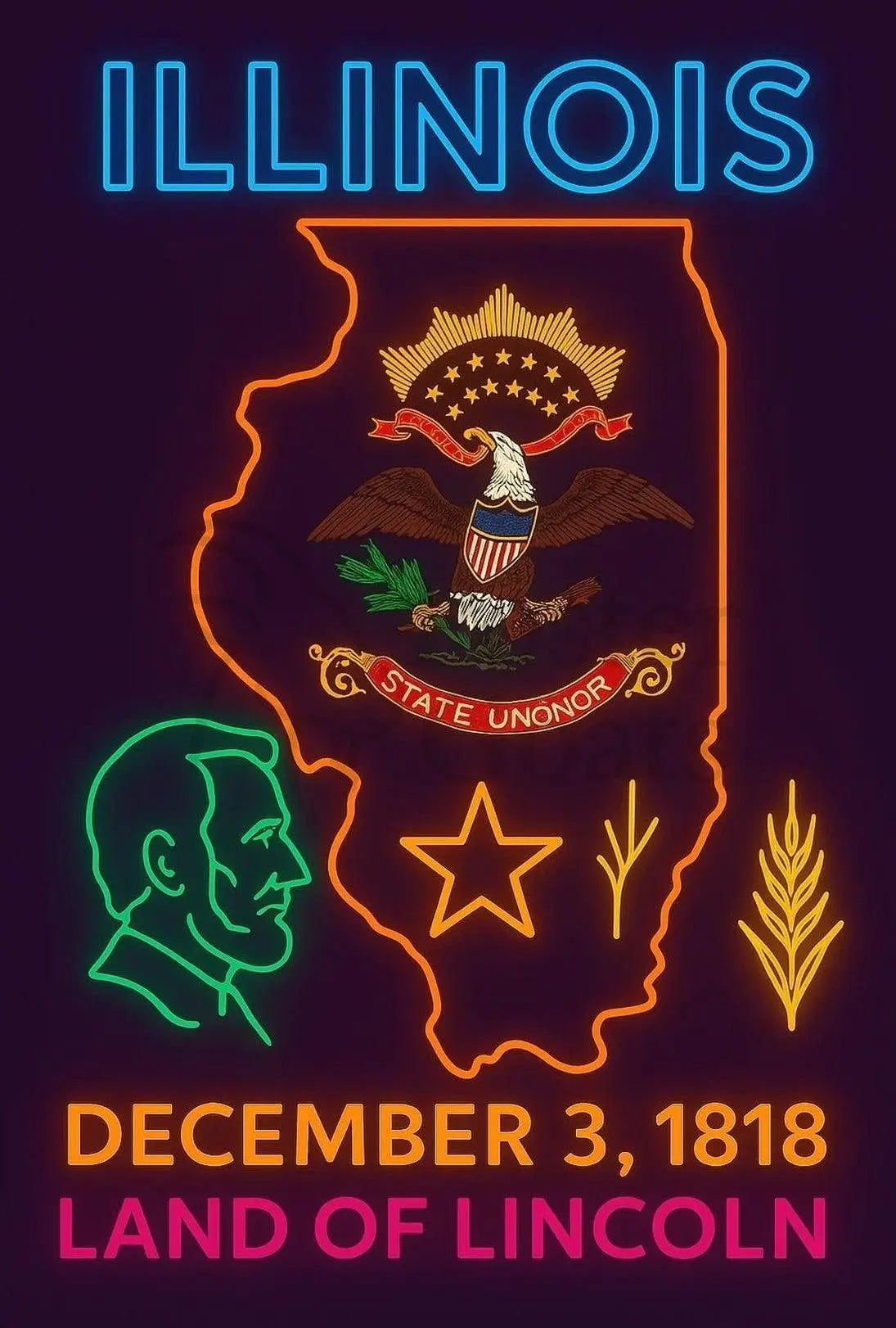 Illinois Neon Heritage Celebrate With Pride Cultural or Heritage Poster PosterGoat