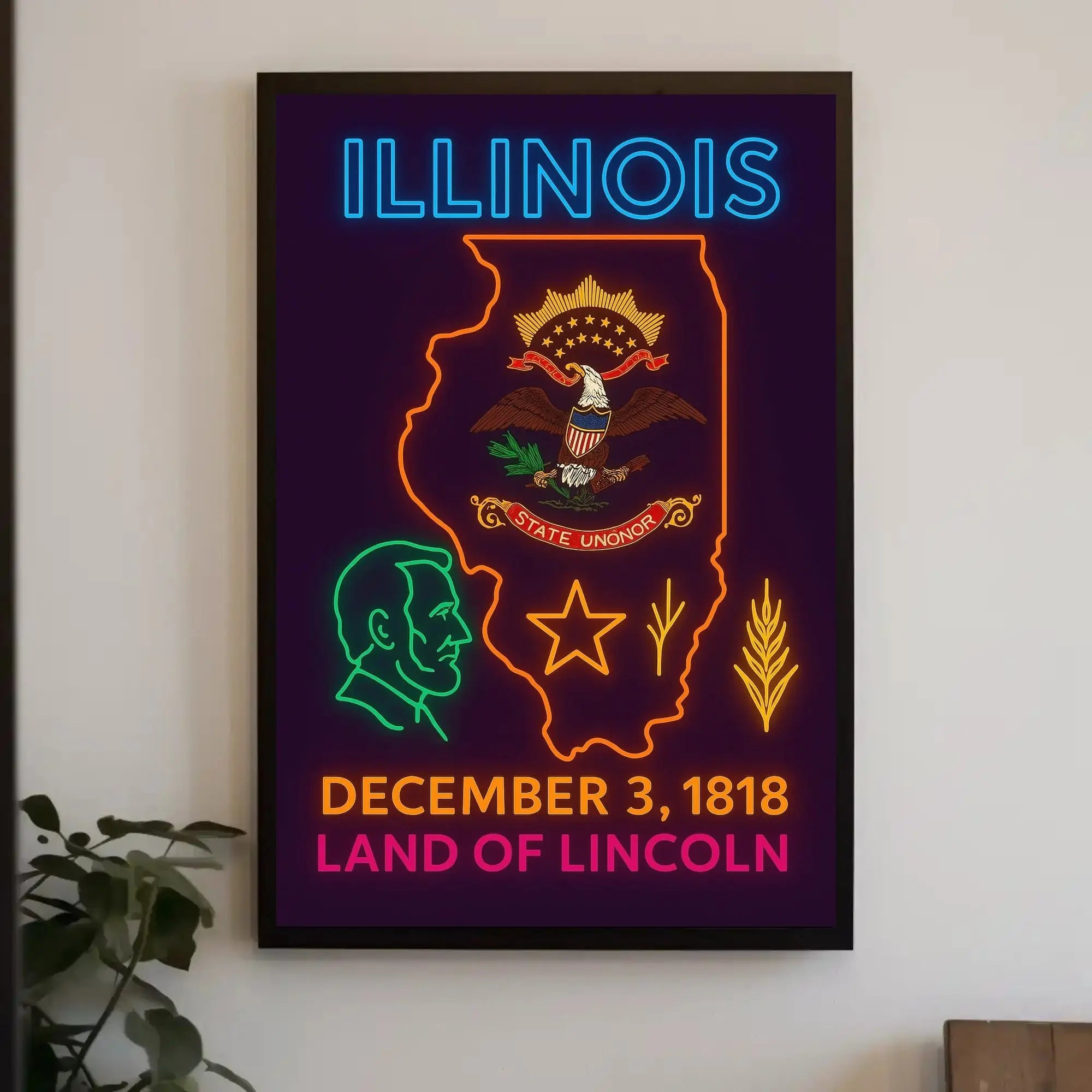 Illinois Neon Heritage Celebrate With Pride Cultural or Heritage Poster PosterGoat