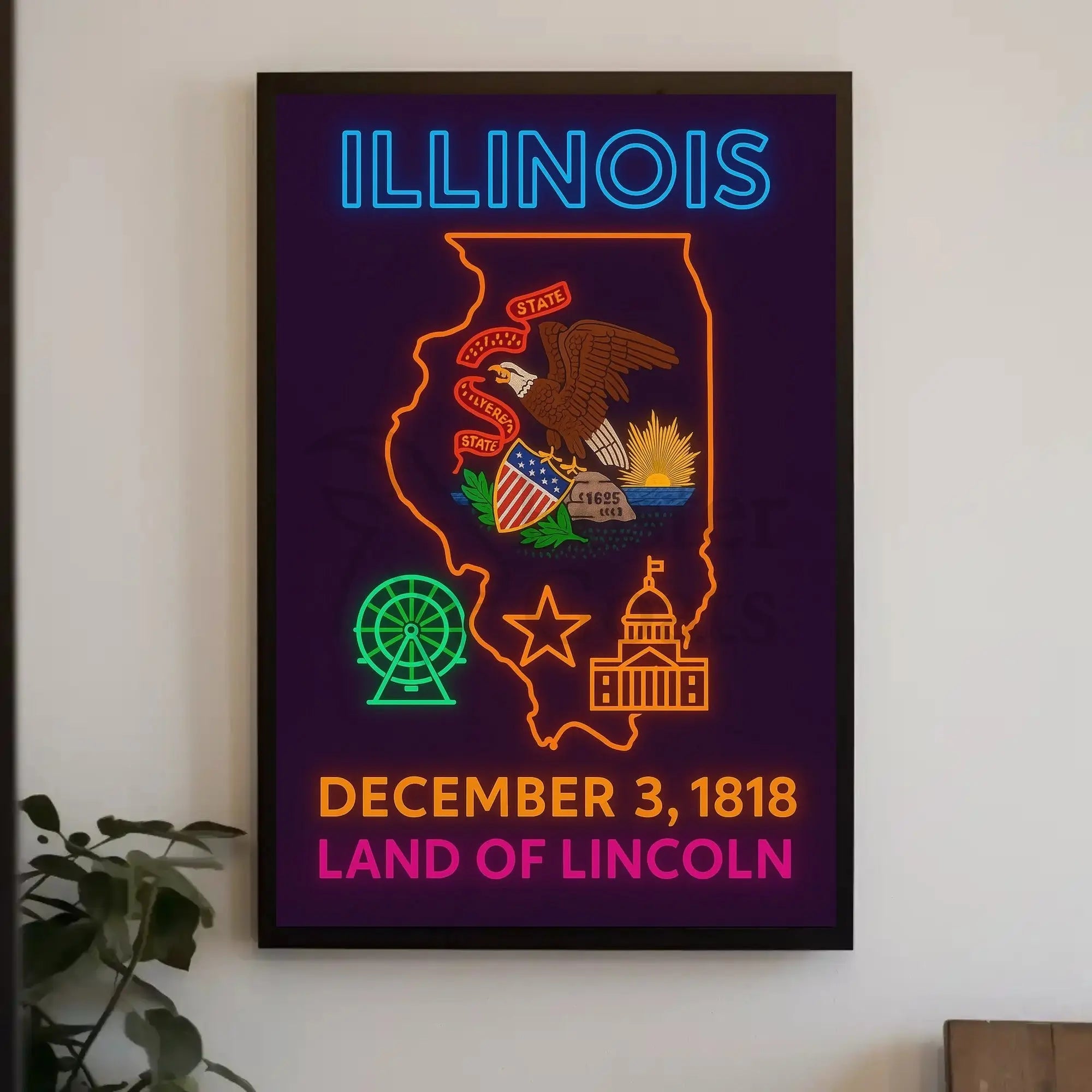 Illinois Neon Landmarks Poster: Cultural or Heritage Poster PosterGoat