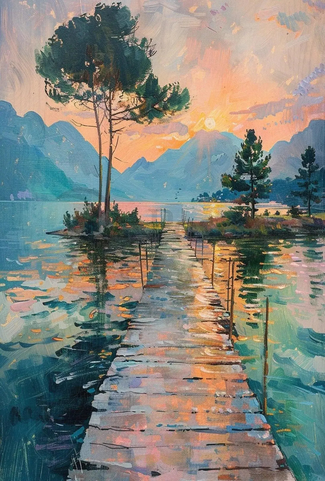 Impressionist Sunrise Serenity Landscape Artistic Poster PosterGoat