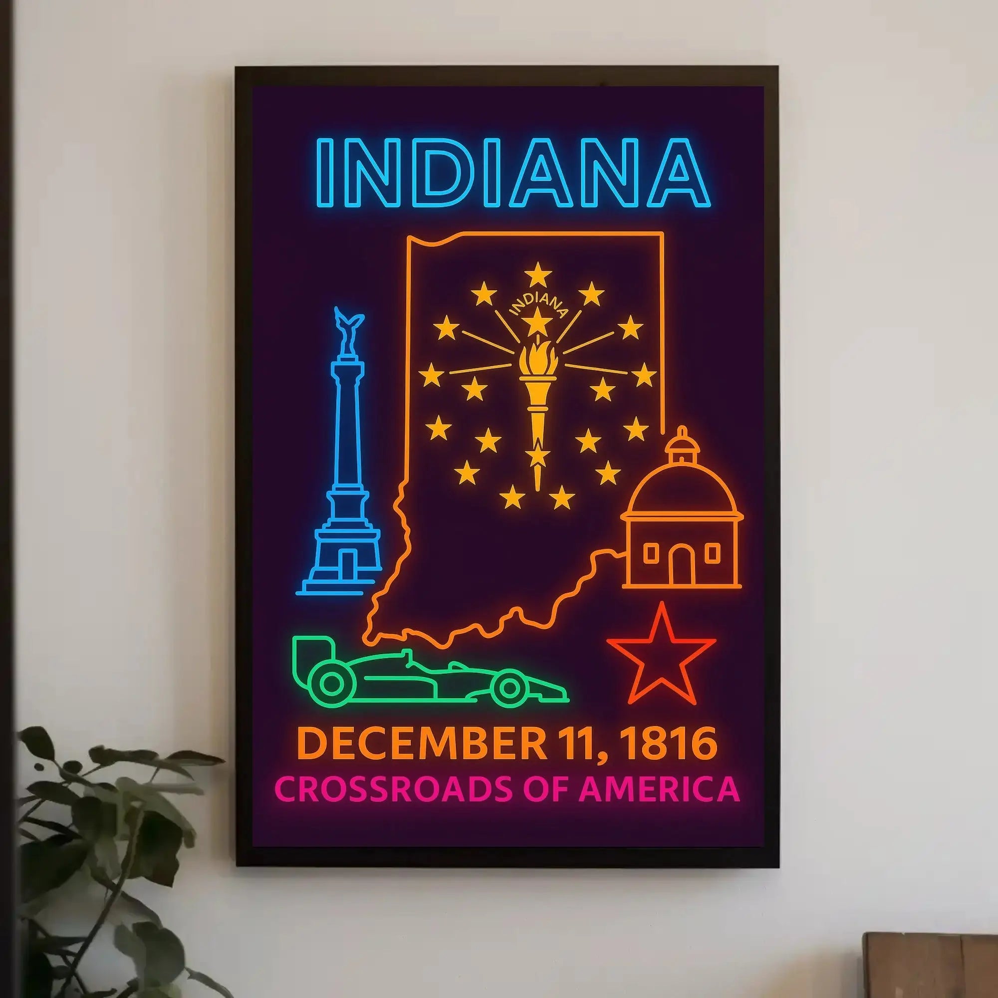 Indiana Heritage Neon Art - Cultural or Heritage Poster PosterGoat