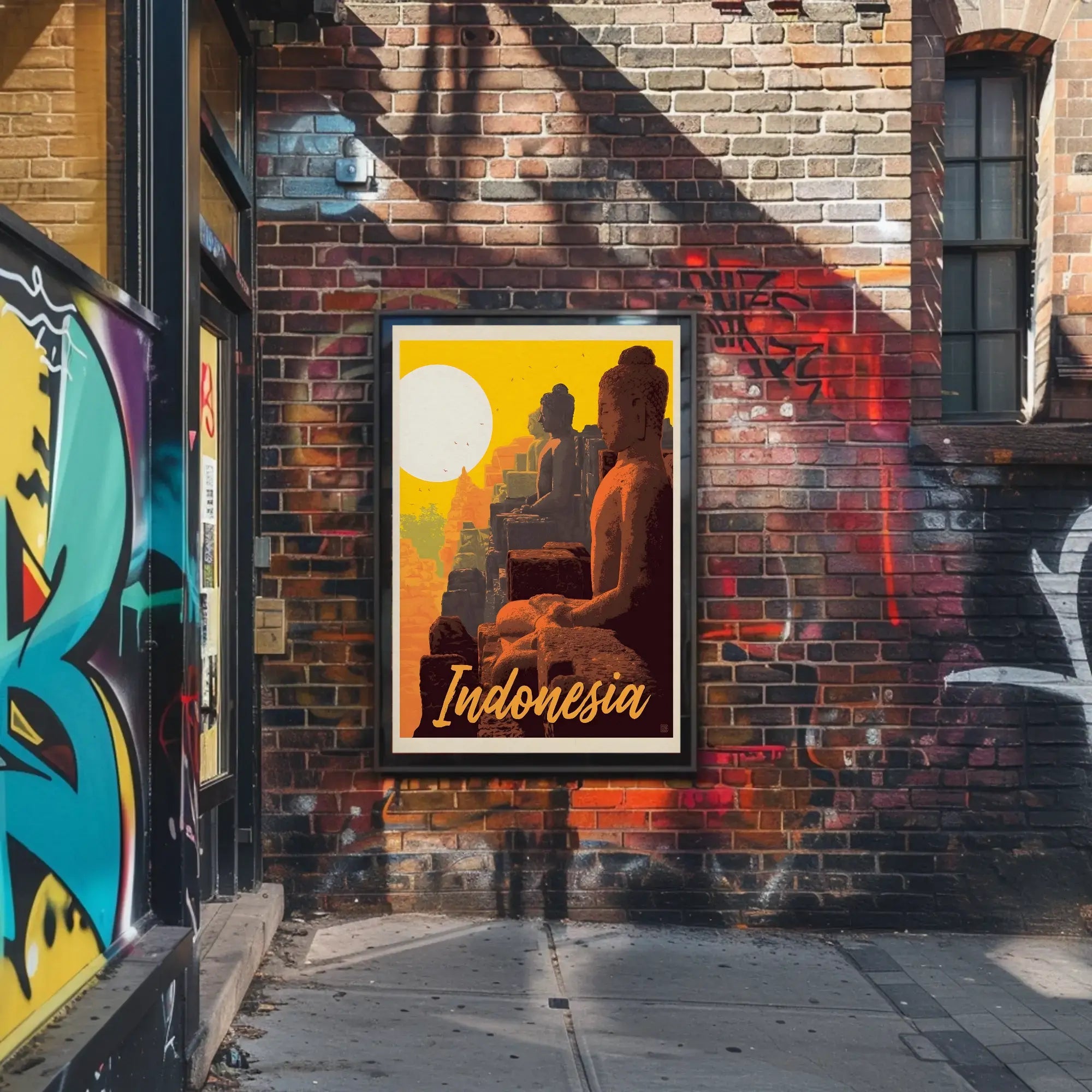 Indonesia Buddha Statues at Borobudur Vintage Travel Poster PosterGoat