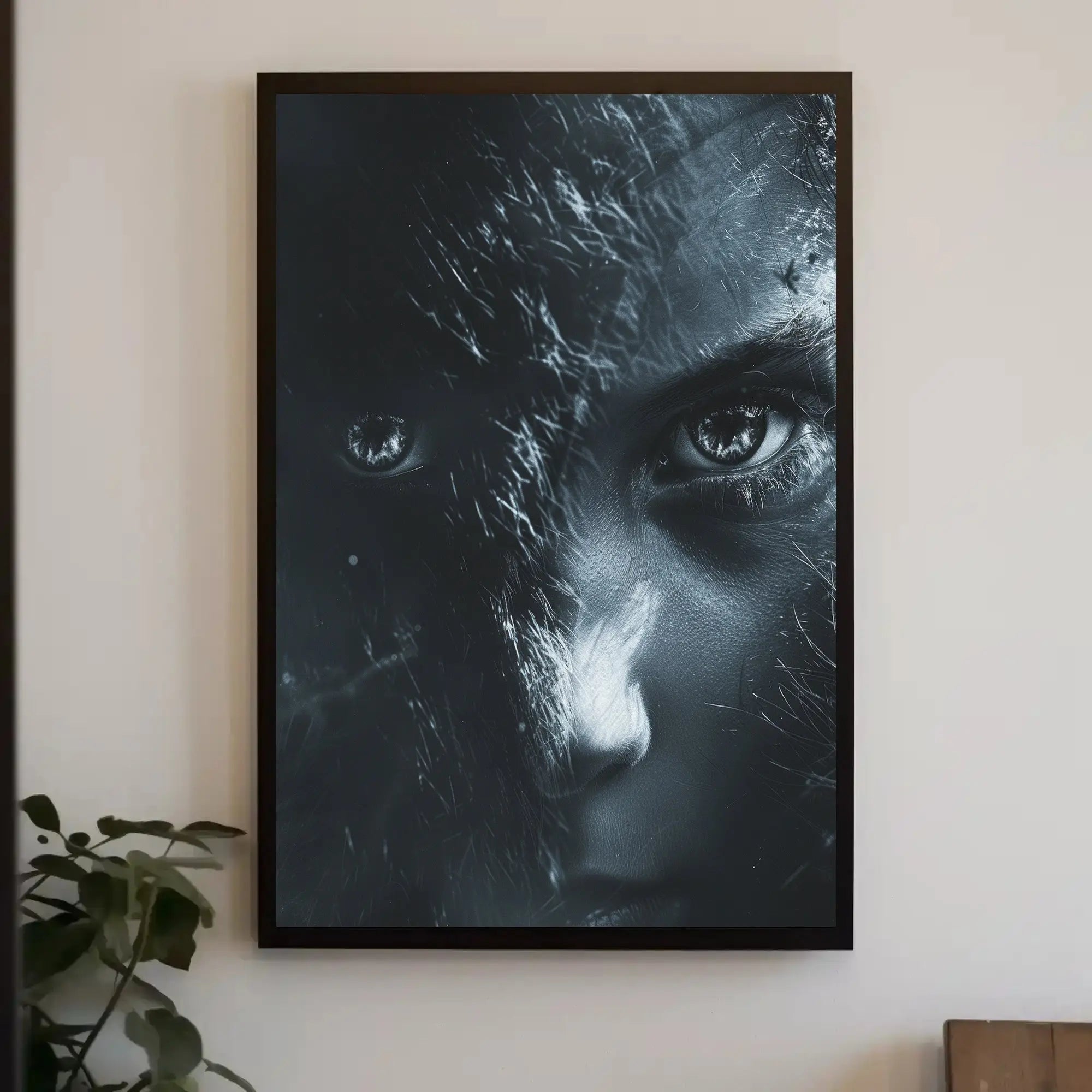 Intense Eyes Monochromatic Fantasy Artistic Poster PosterGoat