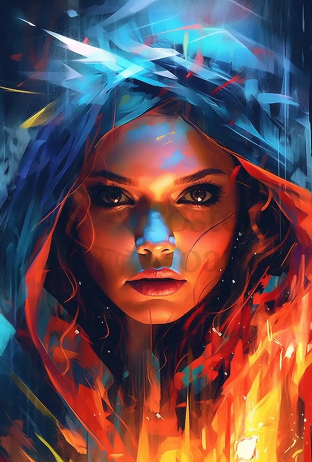 Intense Gaze Duality Abstract Artistic Pop Culture Poster PosterGoat