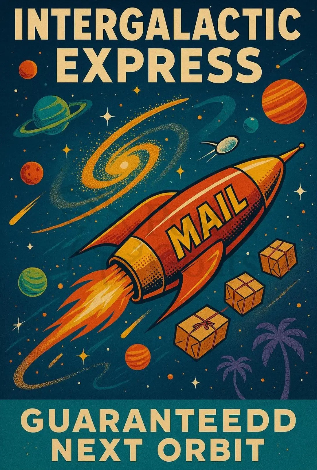 Intergalactic Express: Retro-Futuristic Sci-Fi Poster PosterGoat