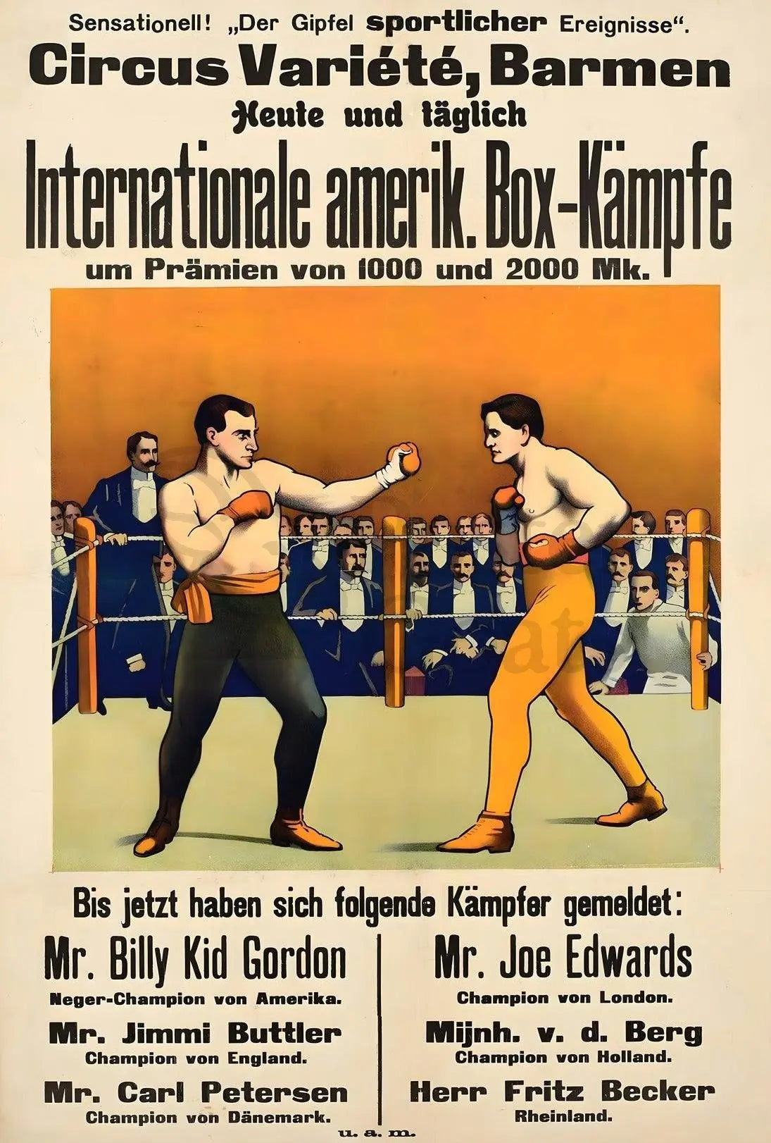 International Boxing Event Poster with Vintage Illustrative Style PosterGoat