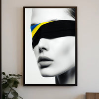 Introspective Grayscale Beauty with Ukrainian Flag Political Poster PosterGoat