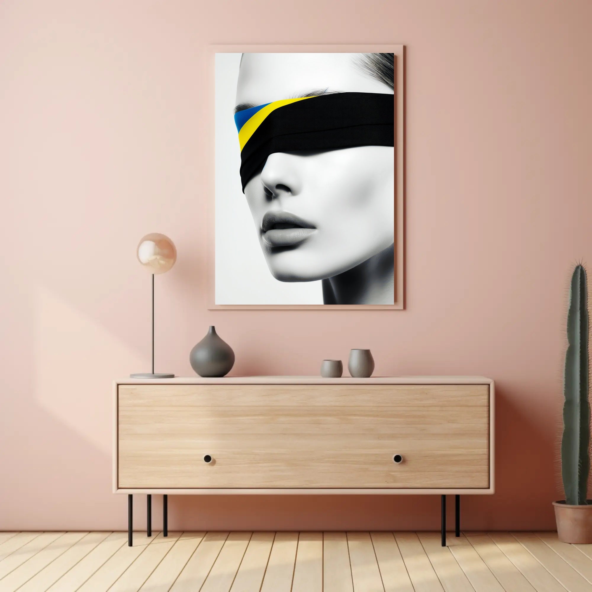 Introspective Grayscale Beauty with Ukrainian Flag Political Poster PosterGoat
