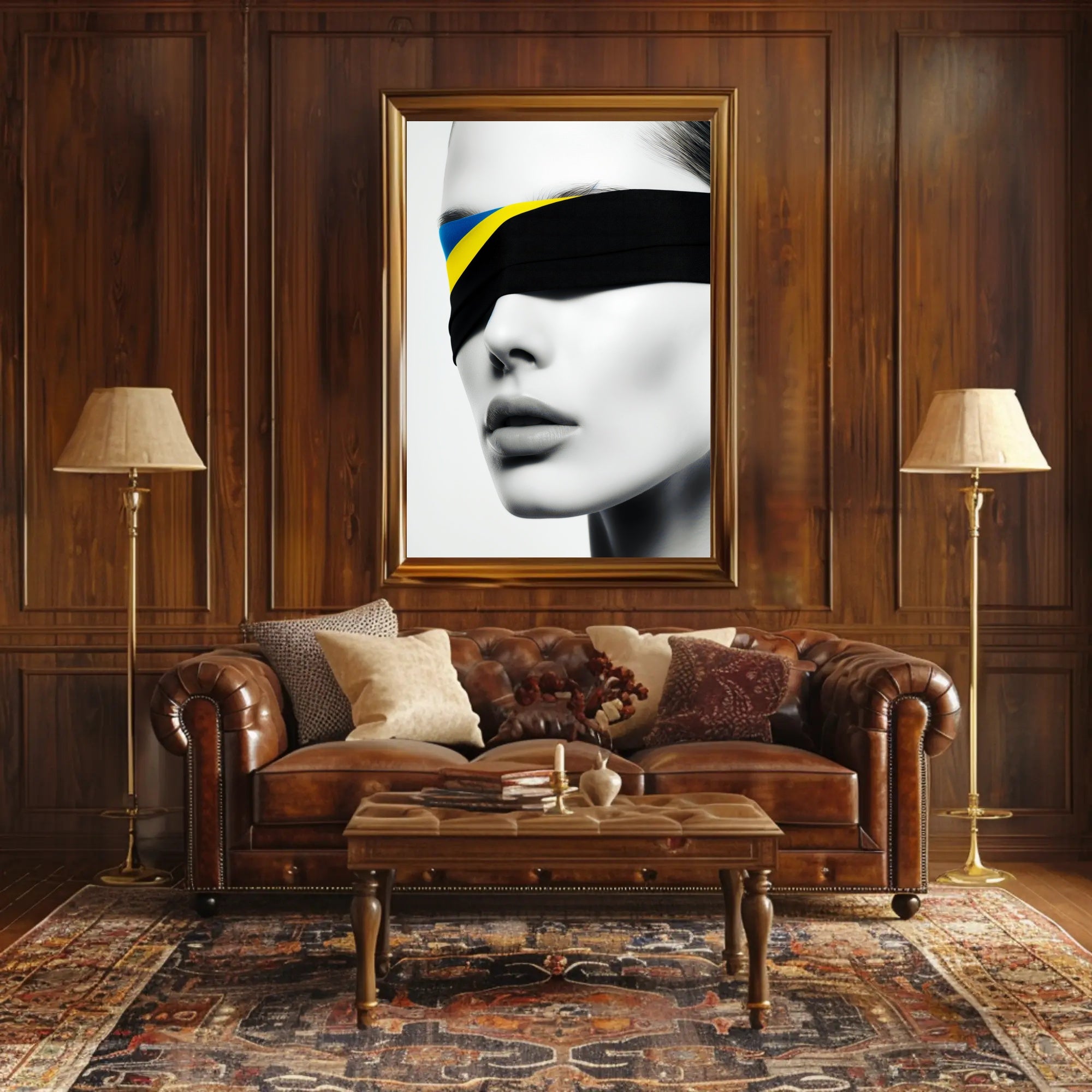 Introspective Grayscale Beauty with Ukrainian Flag Political Poster PosterGoat