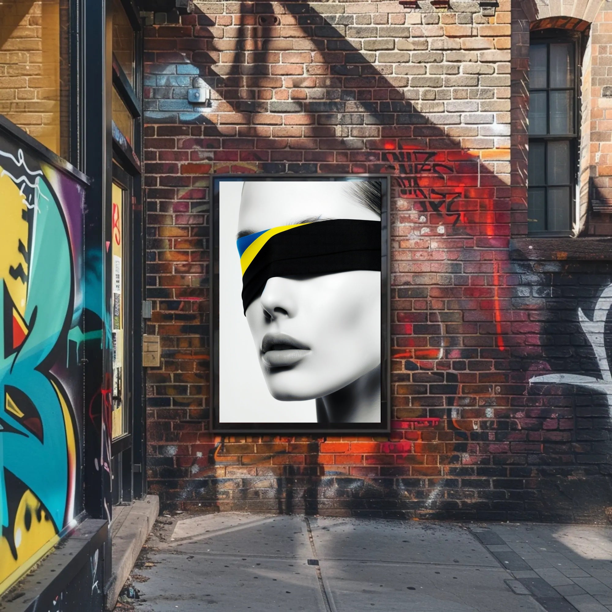 Introspective Grayscale Beauty with Ukrainian Flag Political Poster PosterGoat