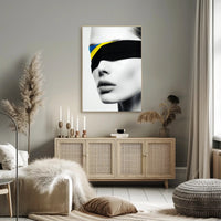 Introspective Grayscale Beauty with Ukrainian Flag Political Poster PosterGoat