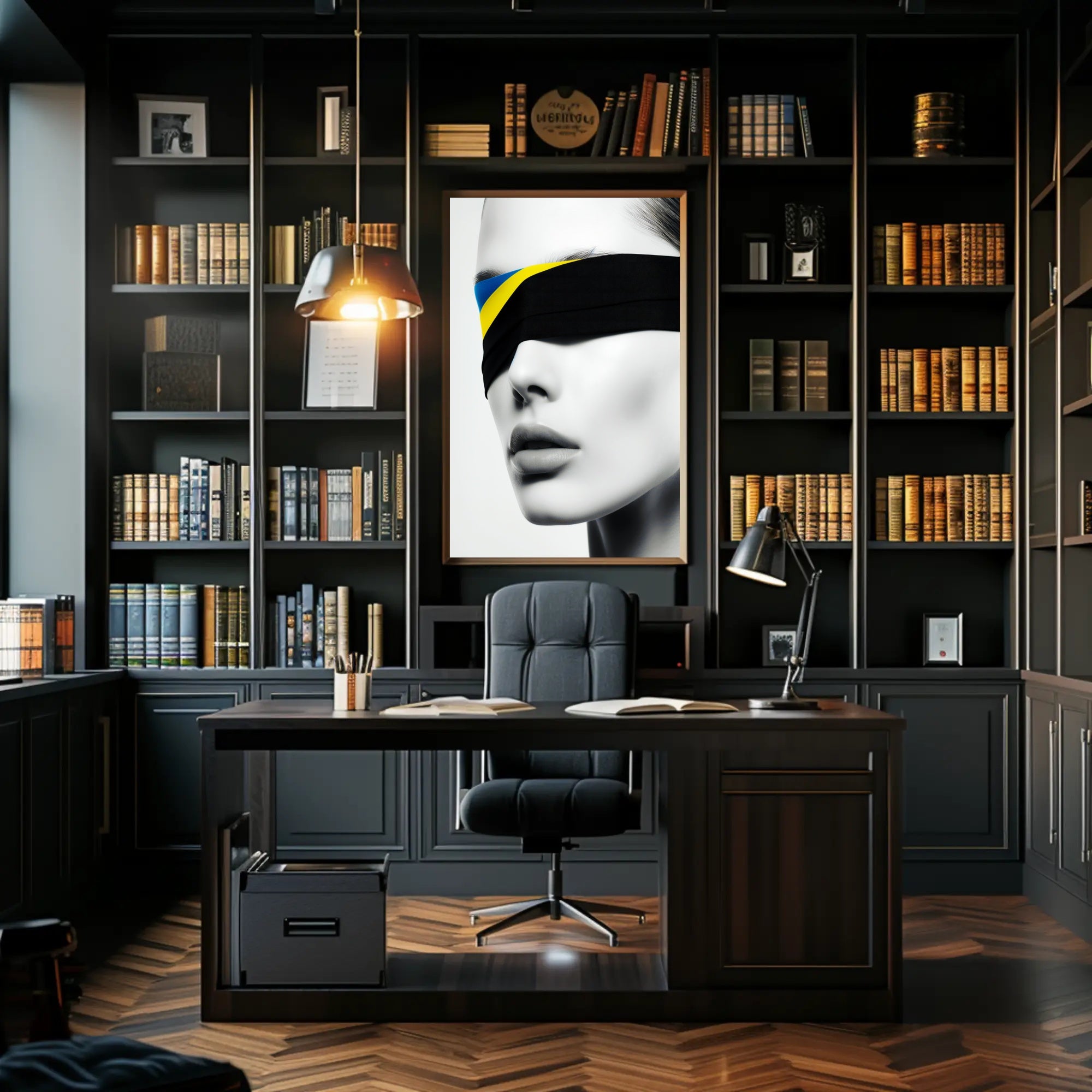 Introspective Grayscale Beauty with Ukrainian Flag Political Poster PosterGoat