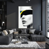 Introspective Grayscale Beauty with Ukrainian Flag Political Poster PosterGoat