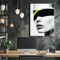 Introspective Grayscale Beauty with Ukrainian Flag Political Poster PosterGoat