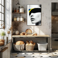 Introspective Grayscale Beauty with Ukrainian Flag Political Poster PosterGoat