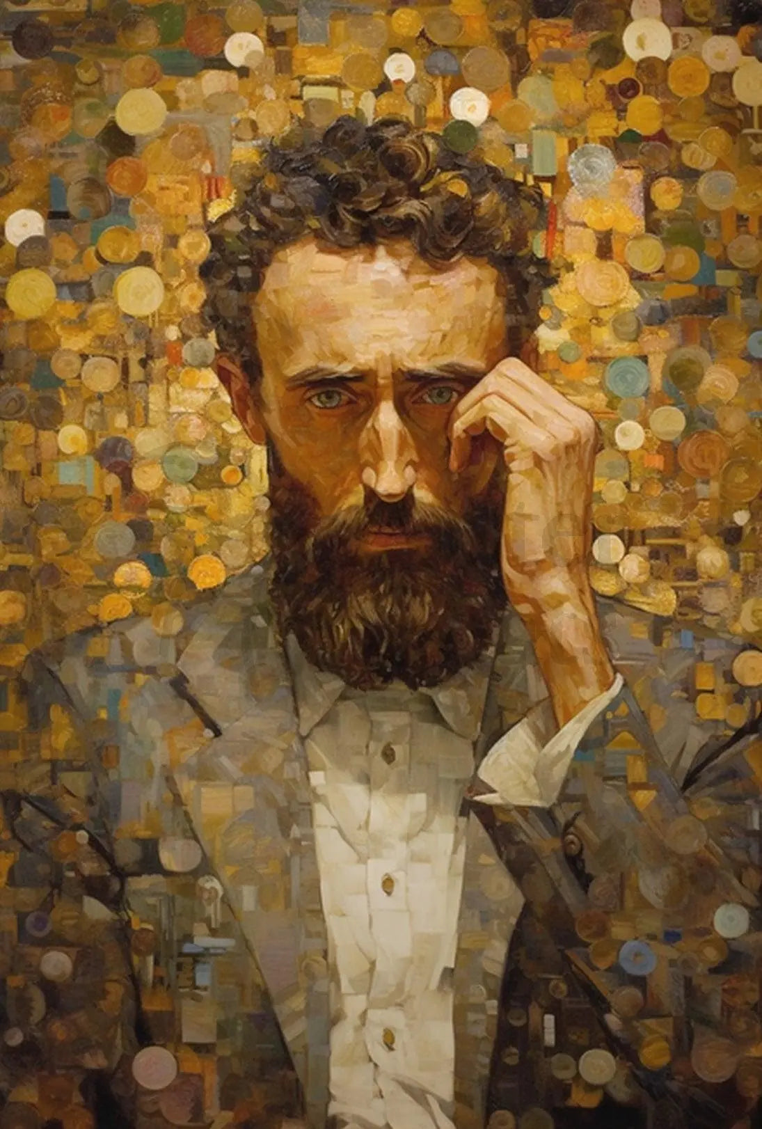 Introspective Portrait in Mosaic Style Artistic Poster PosterGoat
