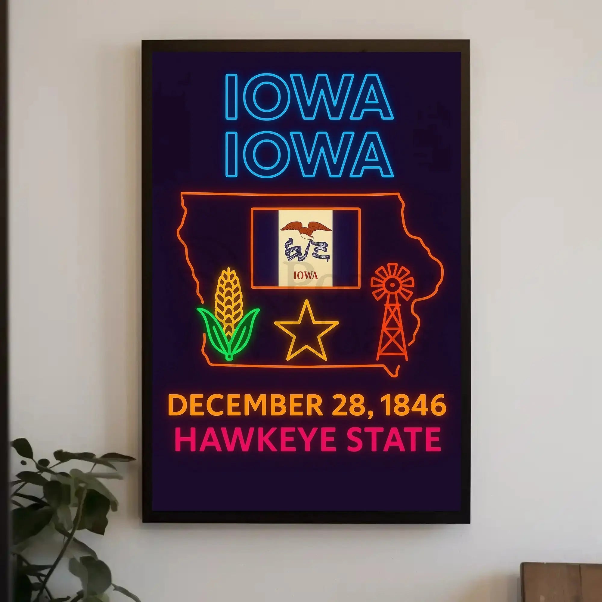 Iowa Heritage Neon Sign - Cultural or Heritage Poster PosterGoat