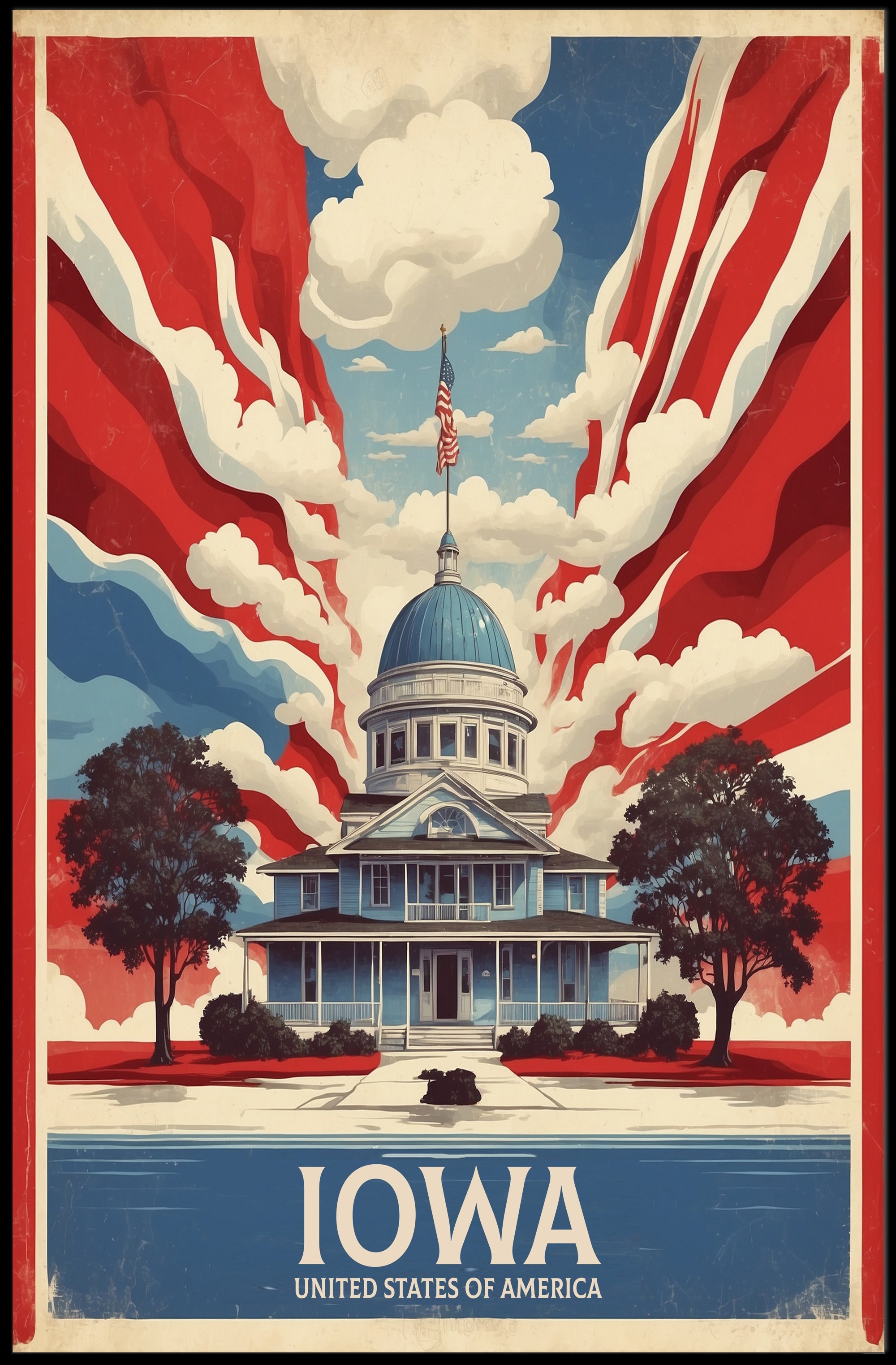 Iowa Landmark Vintage Illustration Travel Poster PosterGoat