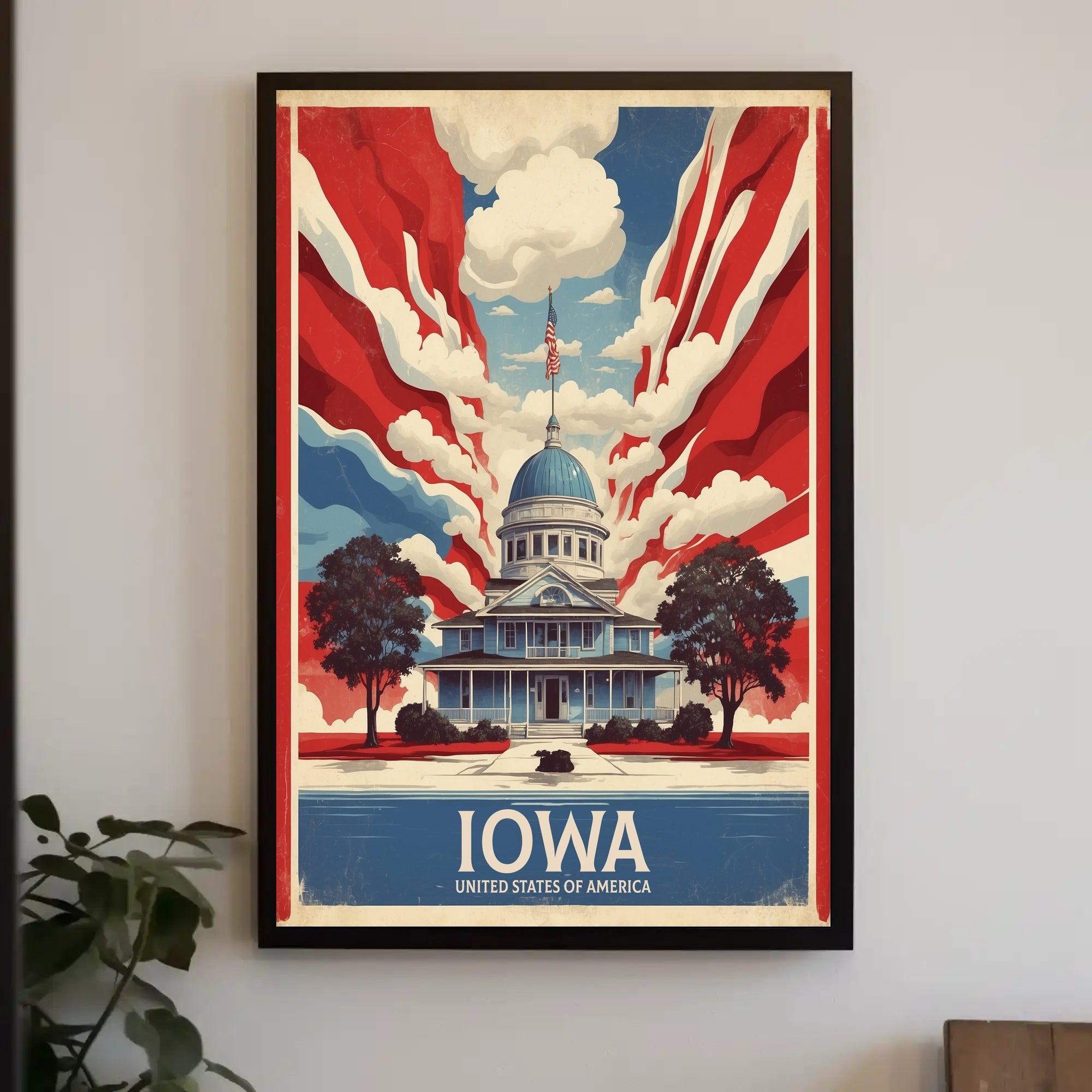 Iowa Landmark Vintage Illustration Travel Poster PosterGoat