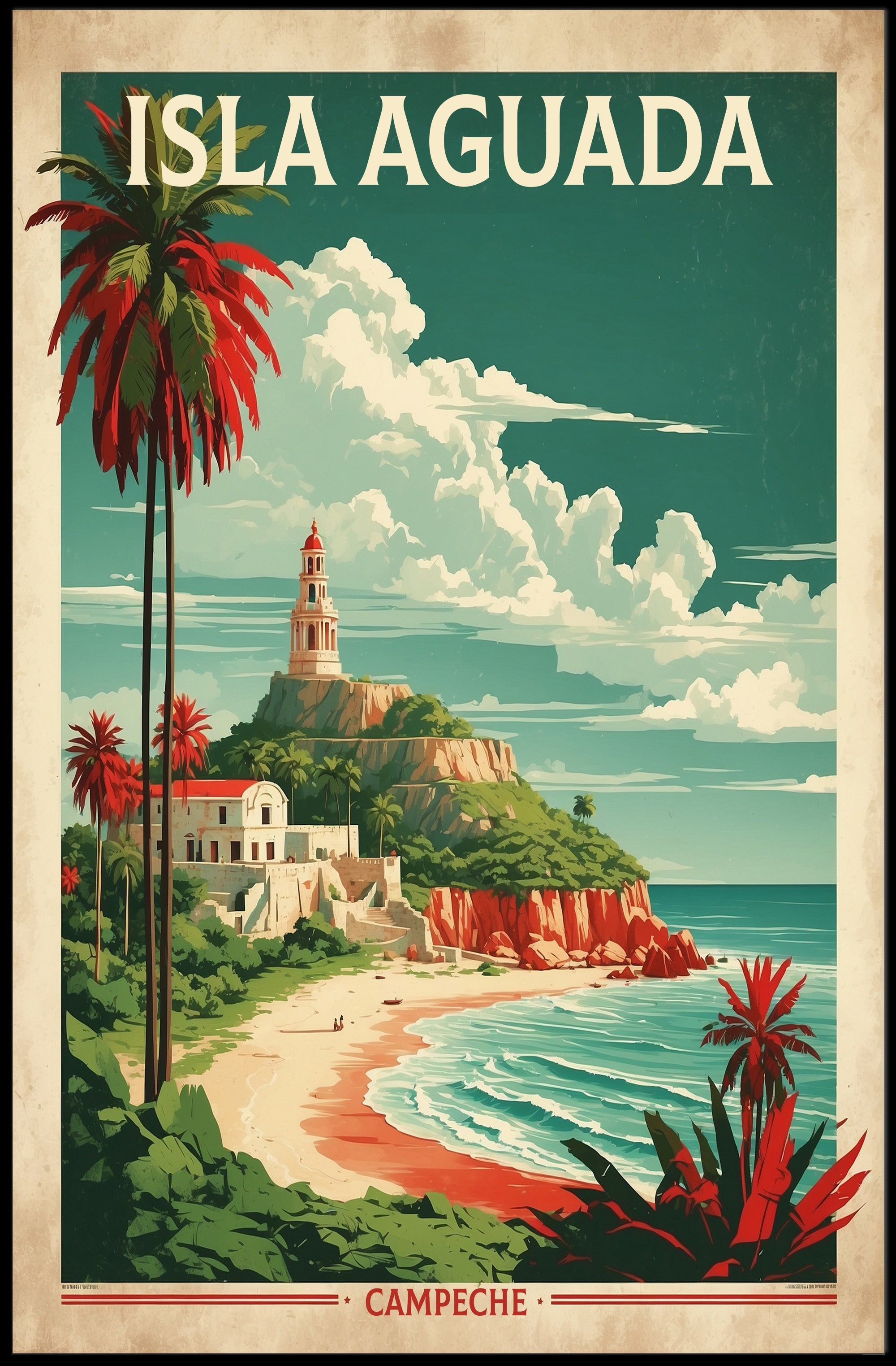 Isla Aguada Coastal Scene Vintage Travel Poster PosterGoat