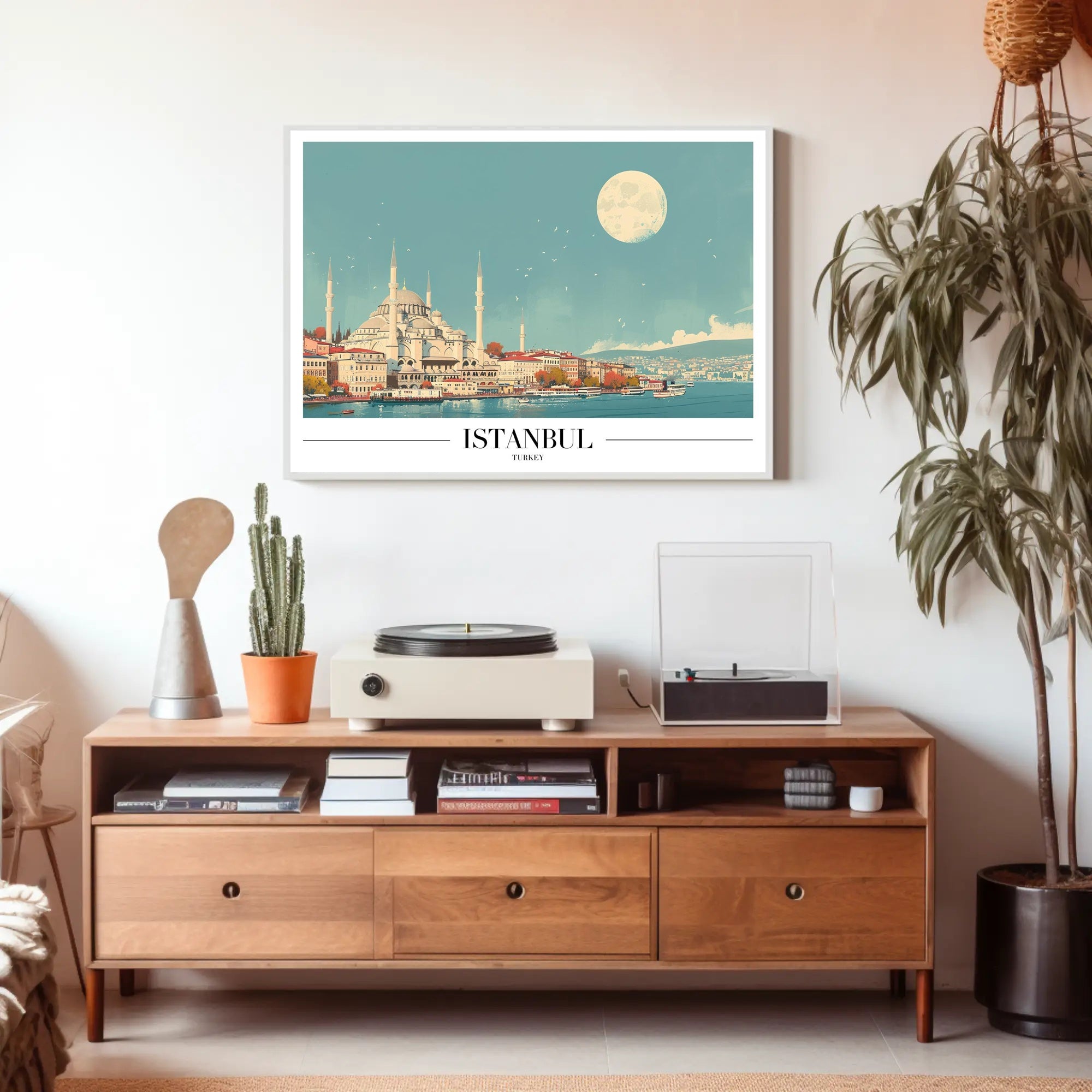 Istanbul Skyline at Moonlight: Travel Poster PosterGoat